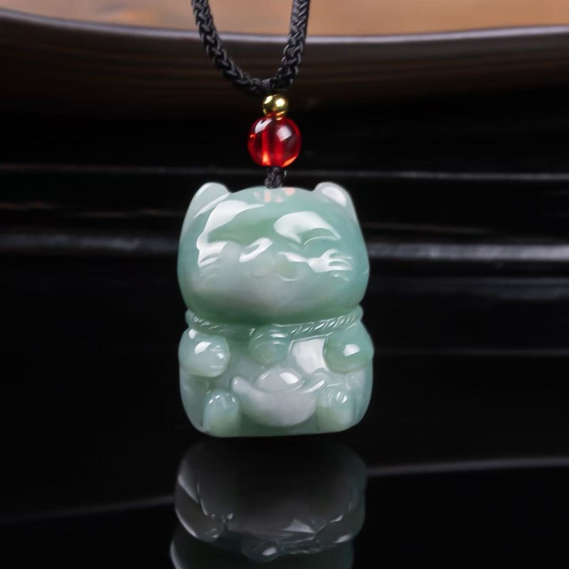 Women'S Fashion - Natuurlijke Smaragd Jade Gelukskat Hanger Myanmar