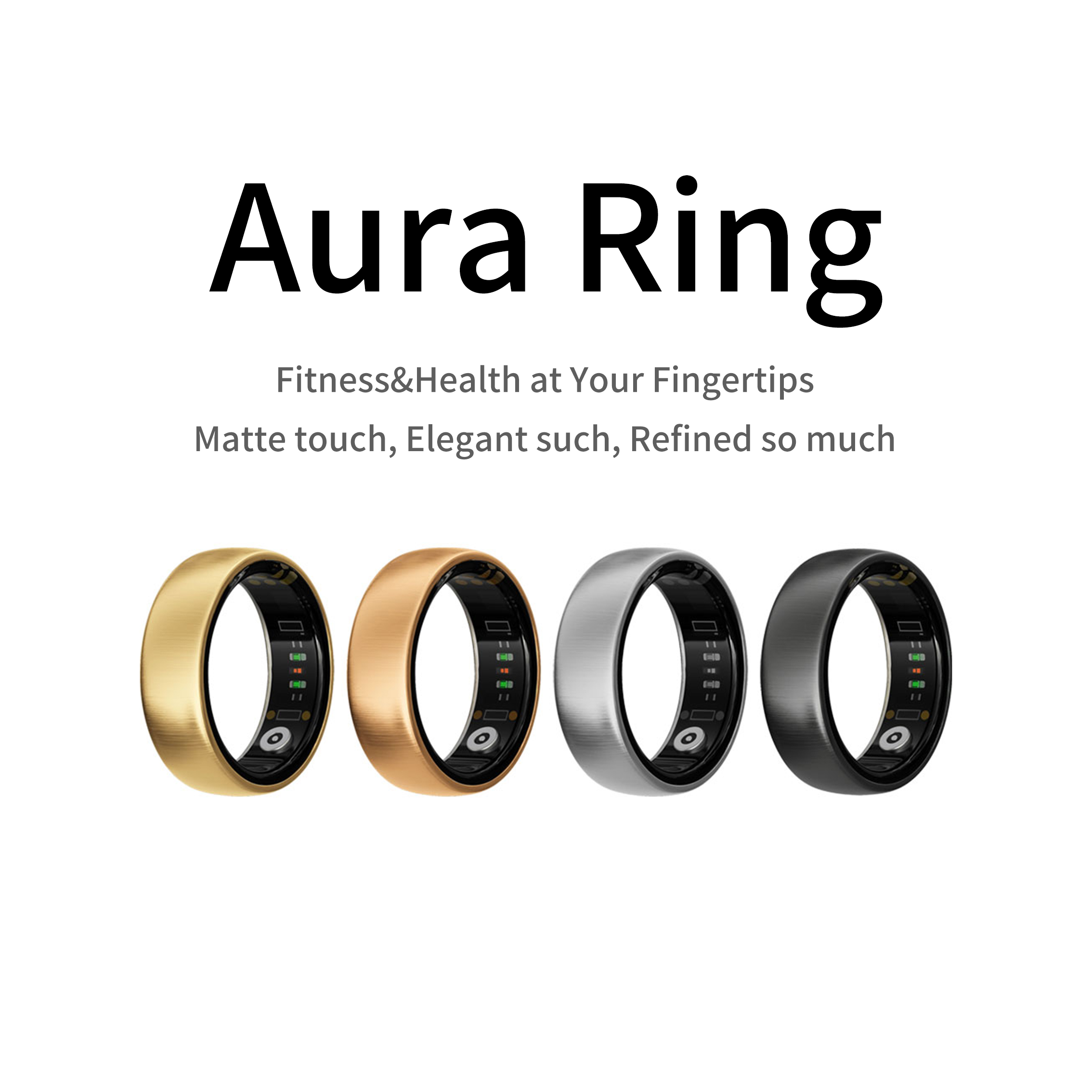 Women'S Fashion Rings Gold - AURA Matt Smart Ring Fitness Sport