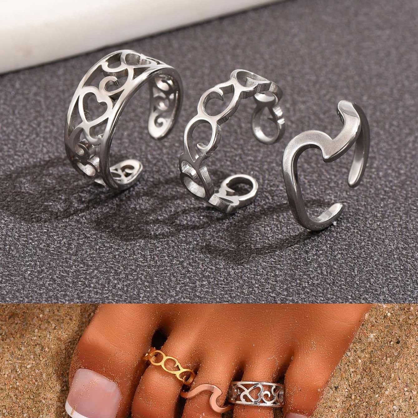 Women'S Fashion Rings Gold - 3Pc Gevulde Teenringen Set Voor Vrouwen