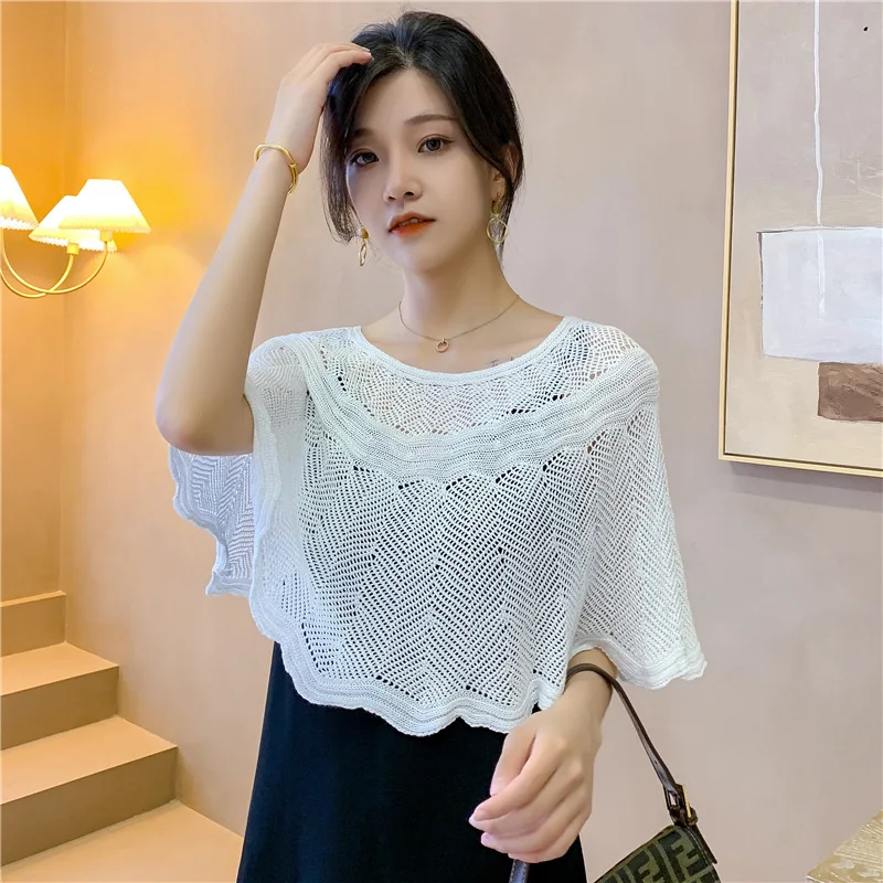 Women'S Fashion Poncho - Effen Kleur Hollow Out Poncho Breien