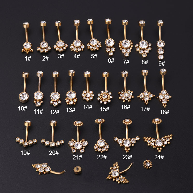 Women'S Fashion Rings Gold - Zirkoon Gouden Navelringen Roestvrij Staal Piercing