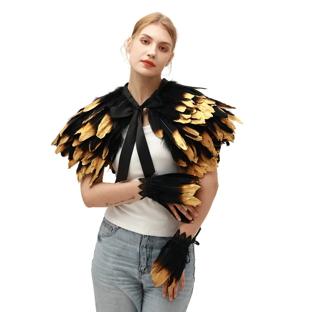 Women'S Fashion Poncho - Steampunk Gothic overdrijft prachtige veren mantel