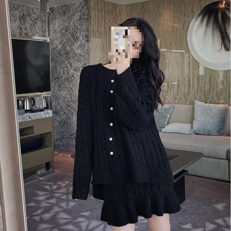 Pleated Skirt Women - Premium Koreaanse winterstijl set, dikke gebreide